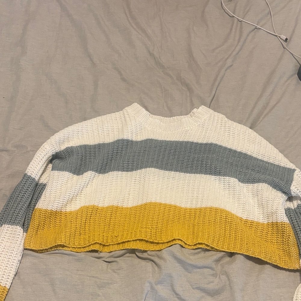 Striped Women's Sweater - White, Gray, Yellow